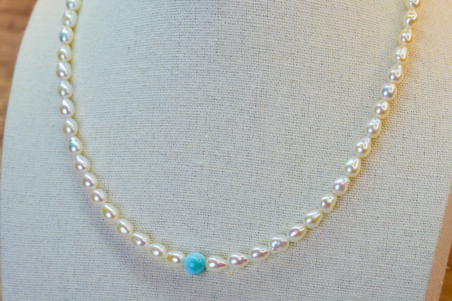 Larimar & Mini Baroque Pearl Necklace 16.5-18.5"