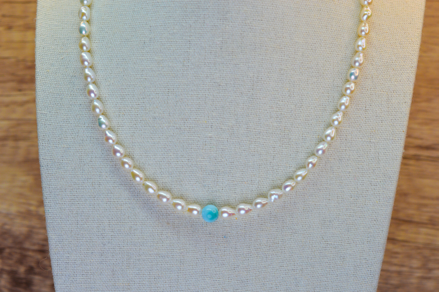 Larimar & Mini Baroque Pearl Necklace 16.5-18.5"