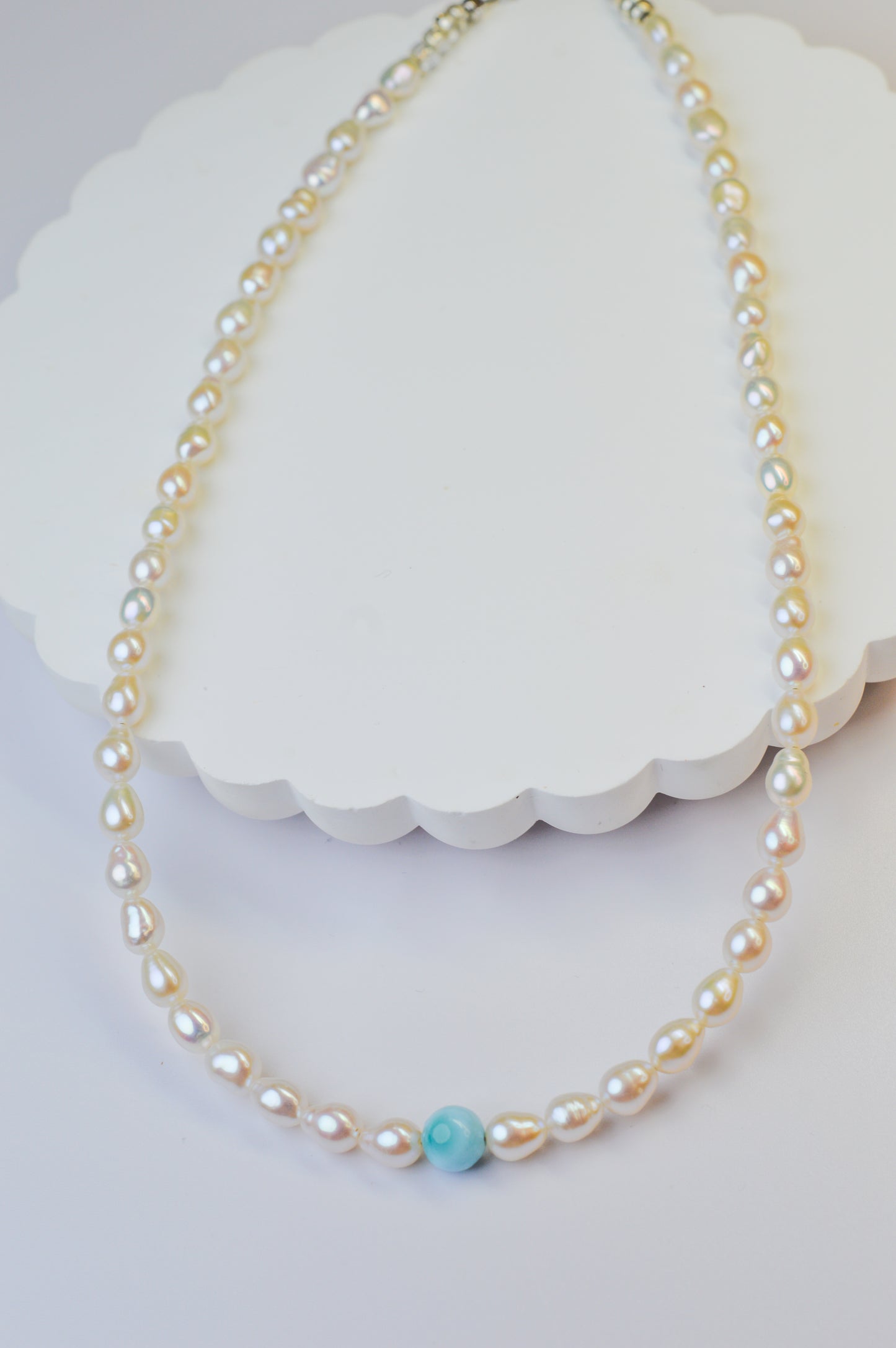 Larimar & Mini Baroque Pearl Necklace 16.5-18.5"