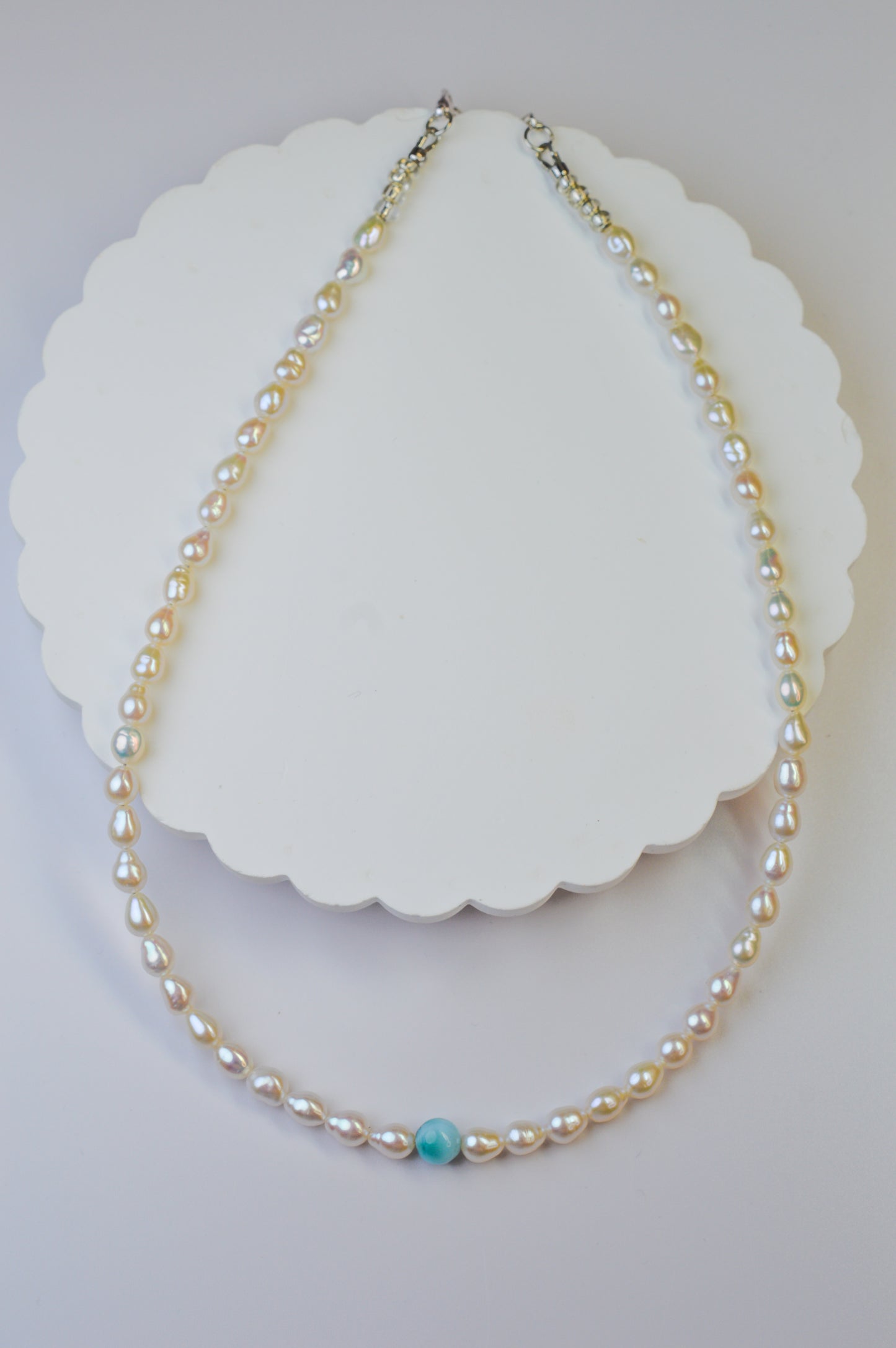 Larimar & Mini Baroque Pearl Necklace 16.5-18.5"