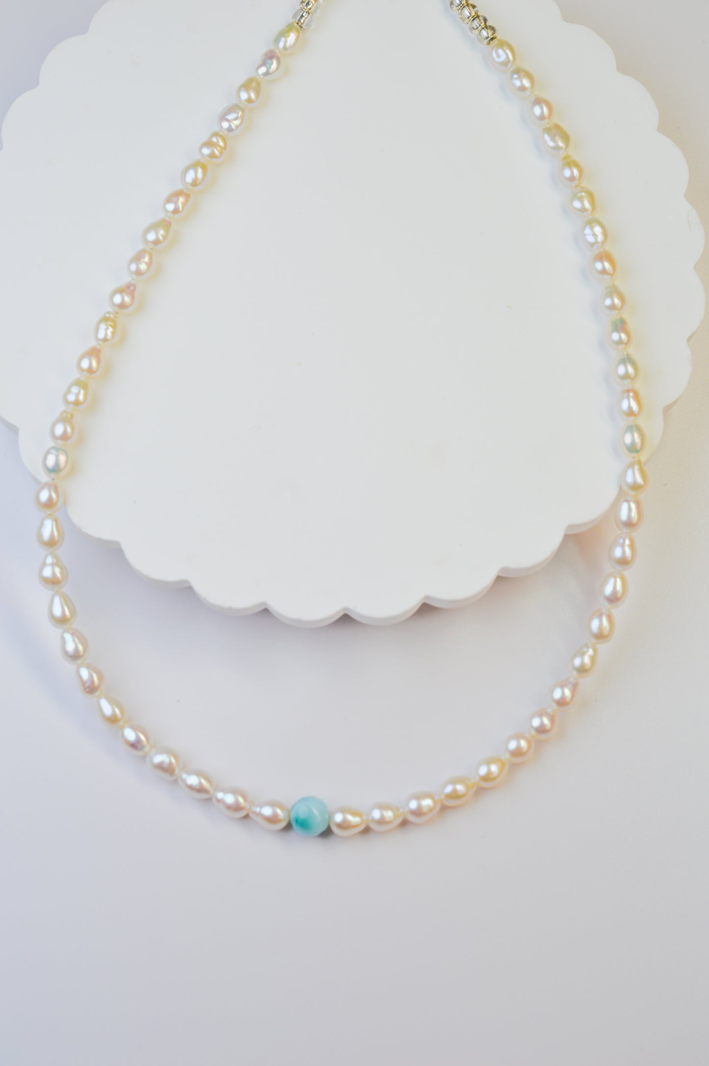 Larimar & Mini Baroque Pearl Necklace 16.5-18.5"