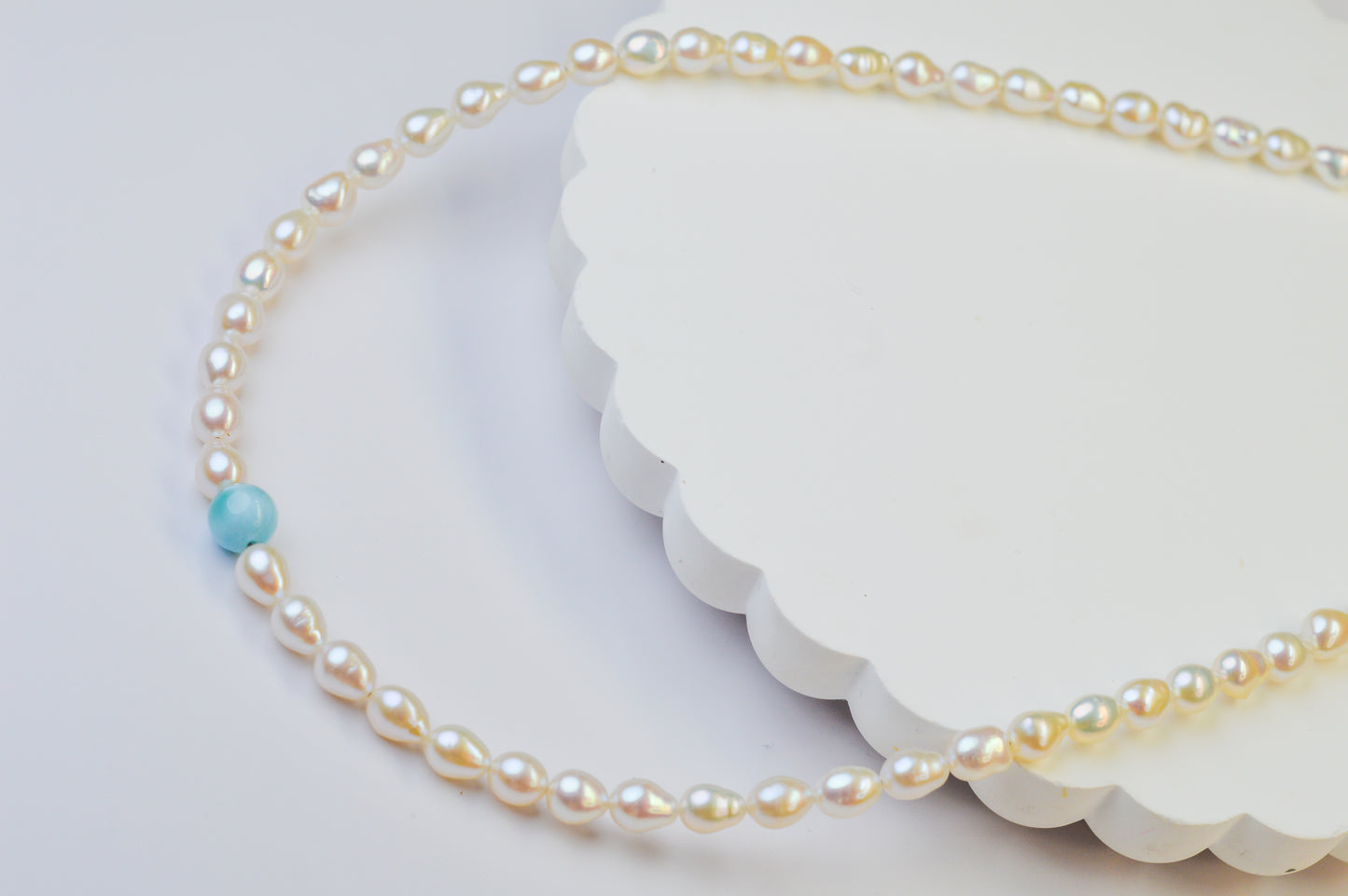Larimar & Mini Baroque Pearl Necklace 16.5-18.5"