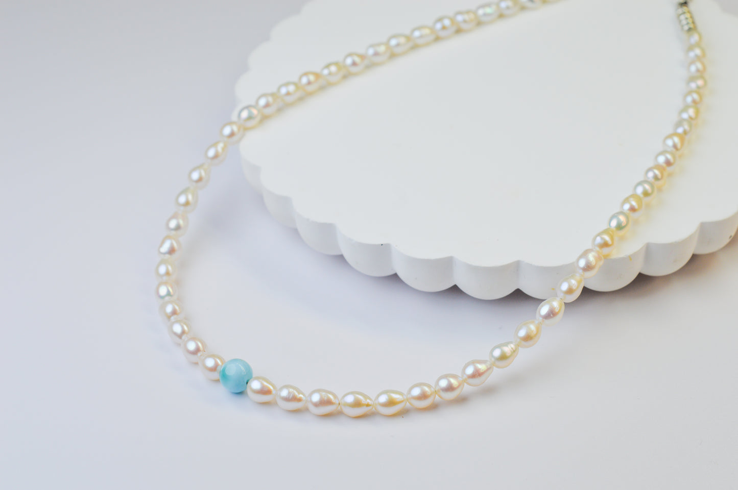 Larimar & Mini Baroque Pearl Necklace 16.5-18.5"