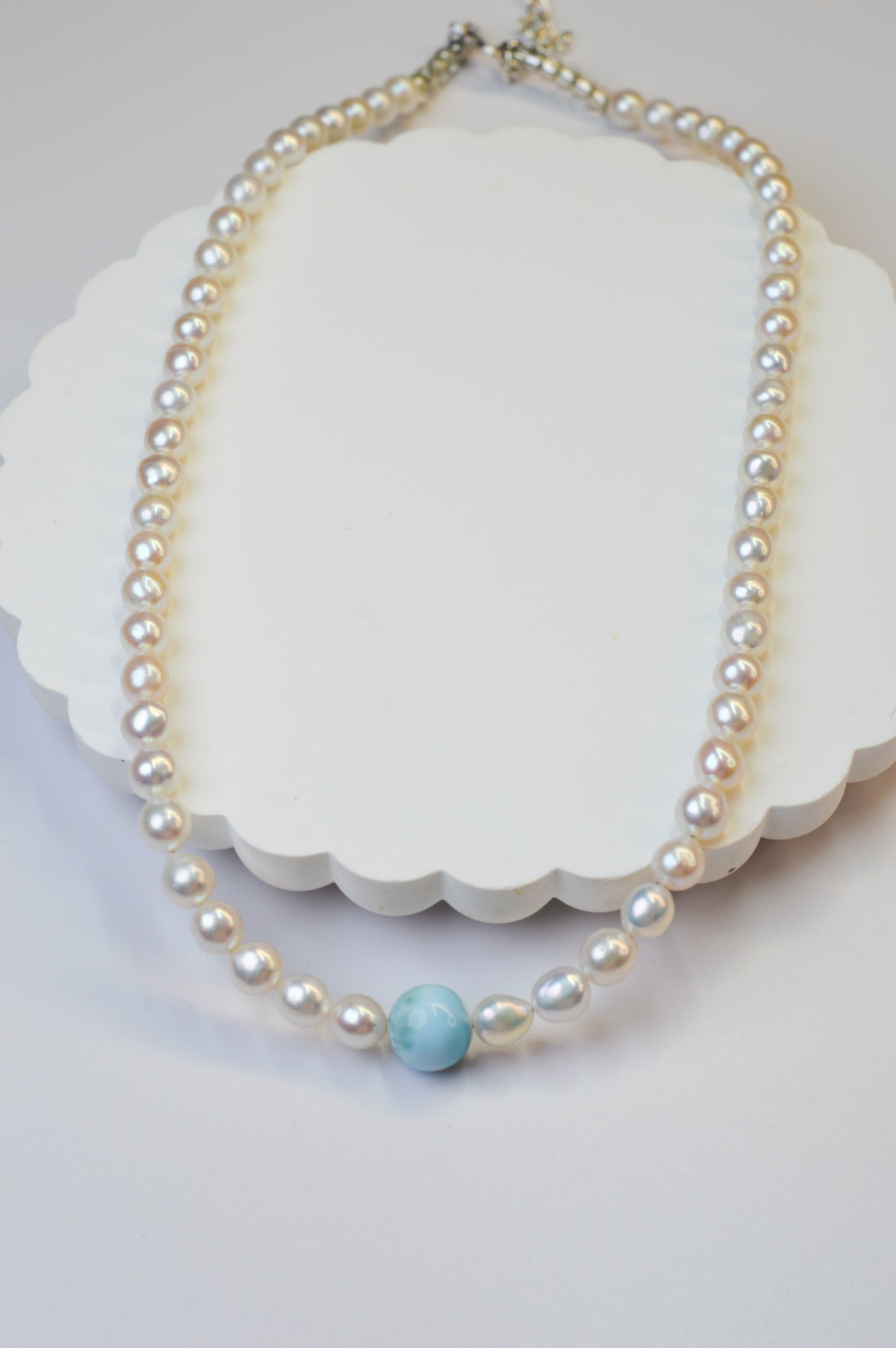 Larimar & Freshwater AK Pearl Necklace 18-20"