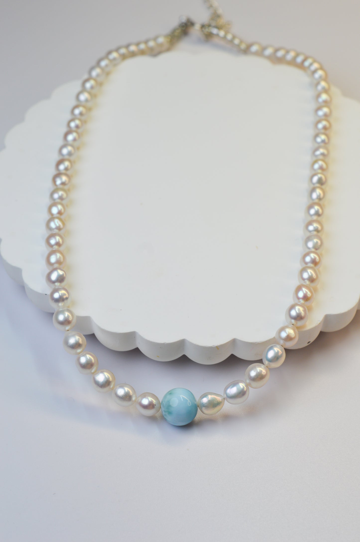 Larimar & Freshwater AK Pearl Necklace 18-20"