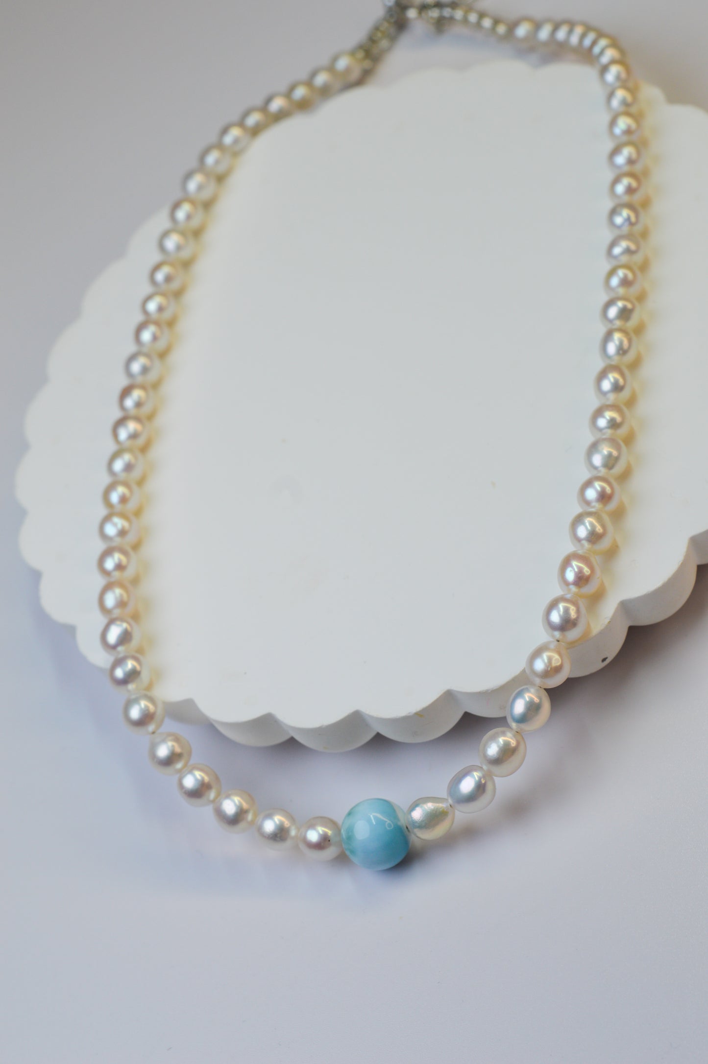 Larimar & Freshwater AK Pearl Necklace 18-20"
