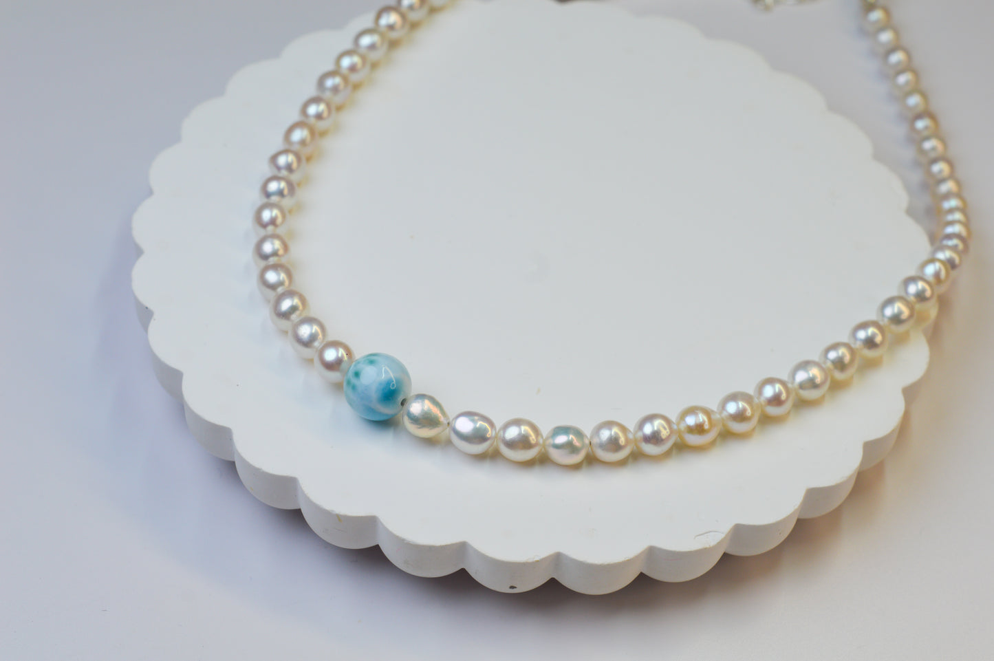 Larimar & Freshwater AK Pearl Necklace 18-20"