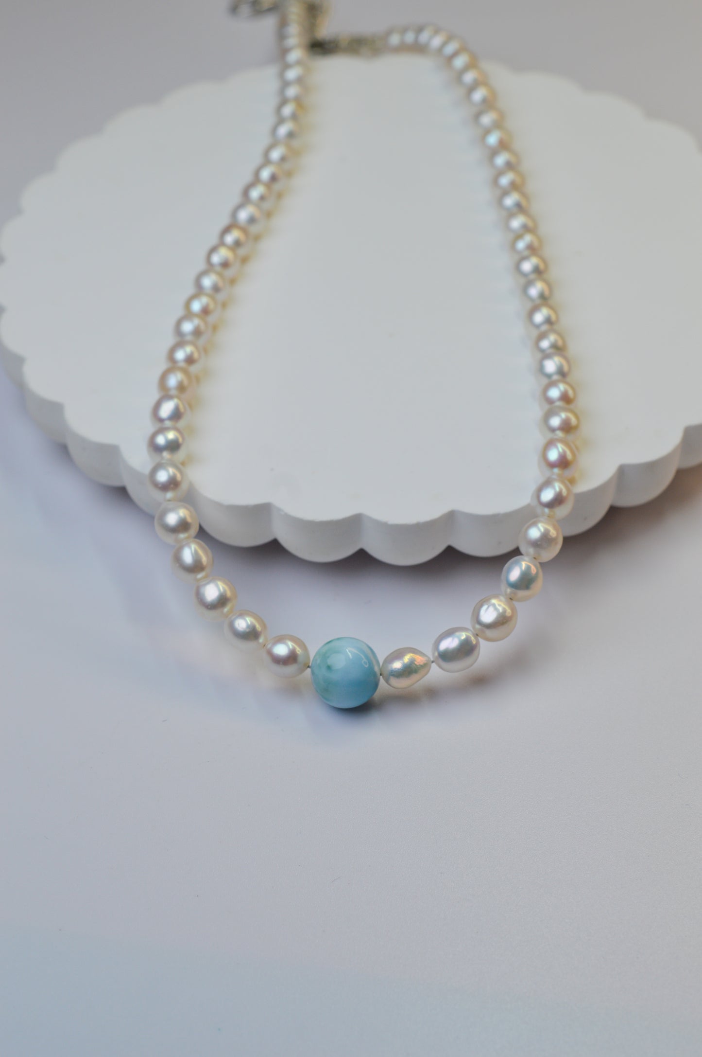 Larimar & Freshwater AK Pearl Necklace 18-20"