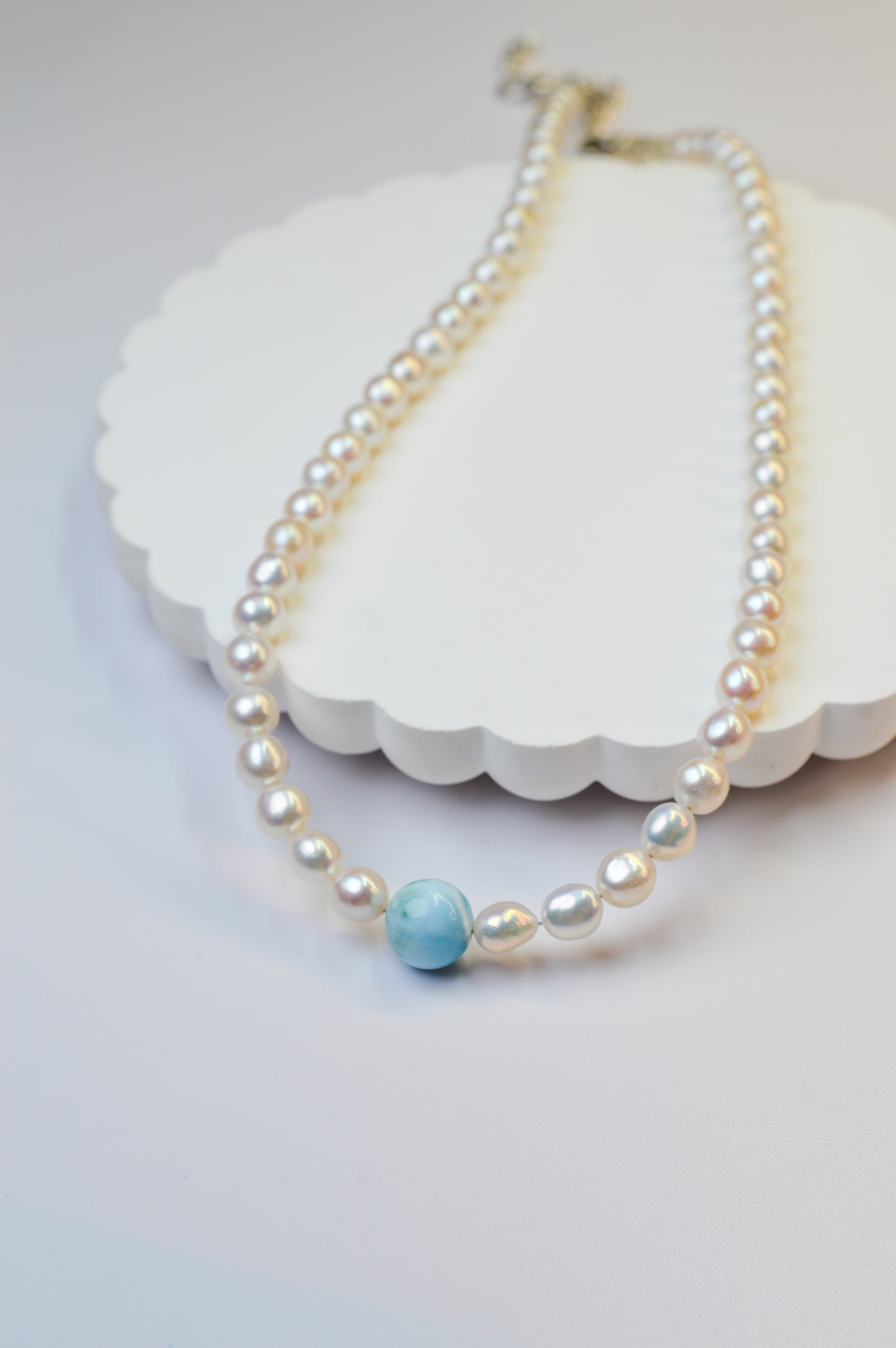 Larimar & Freshwater AK Pearl Necklace 18-20"