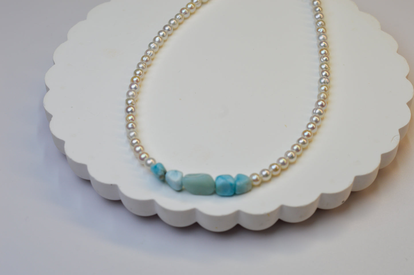 Larimar & Round Pearls Necklace 18-20"