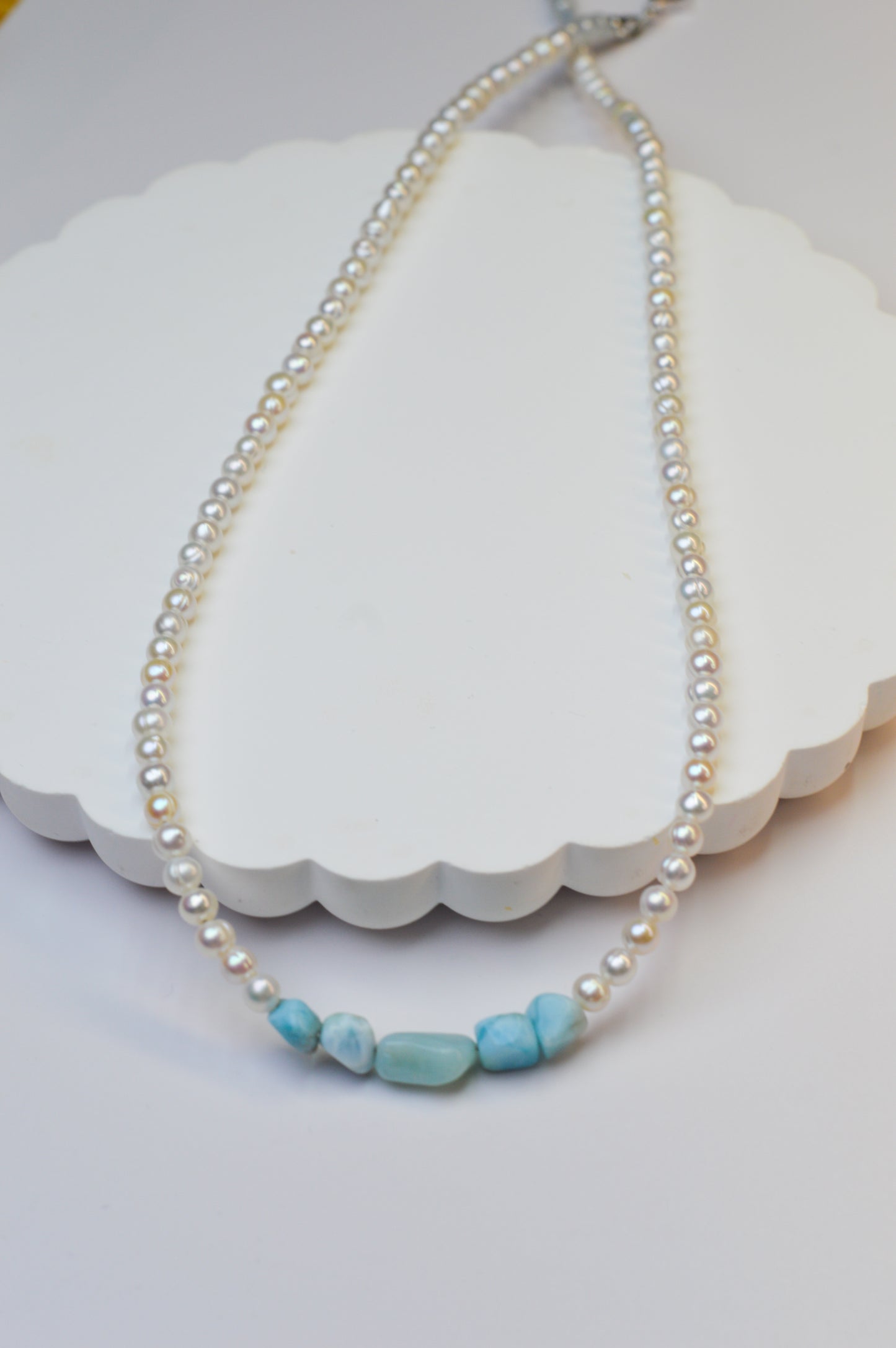 Larimar & Round Pearls Necklace 18-20"