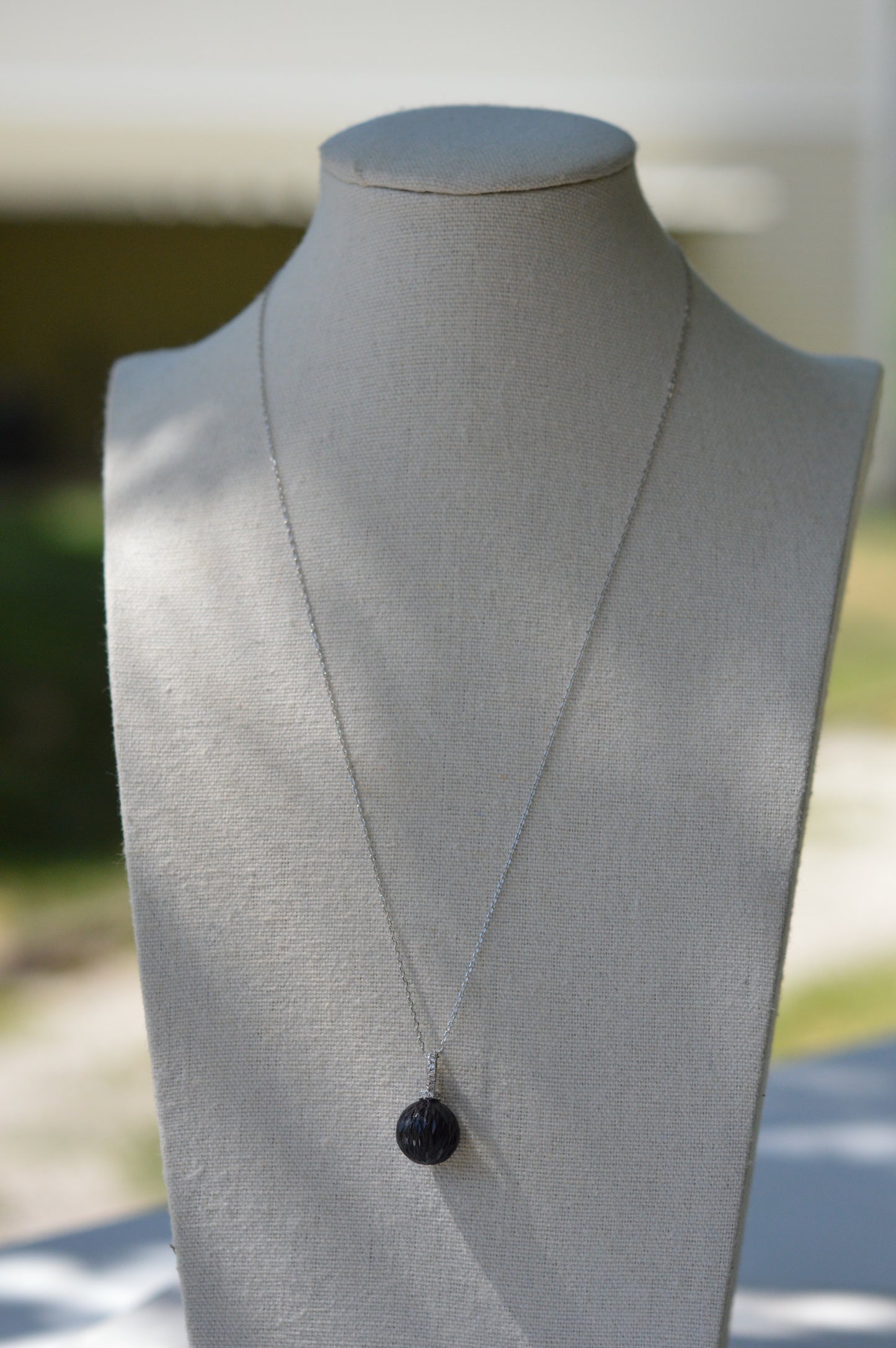 19" Tahitian Pearl Carved Necklace - Sterling Silver