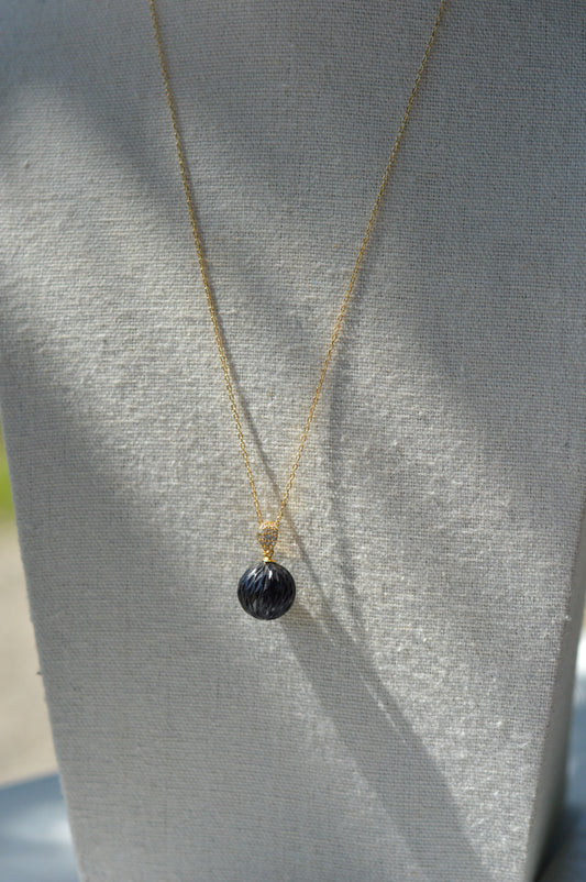 19.5" Tahitian Pearl Carved Necklace - Gold Plated Sterling Silver