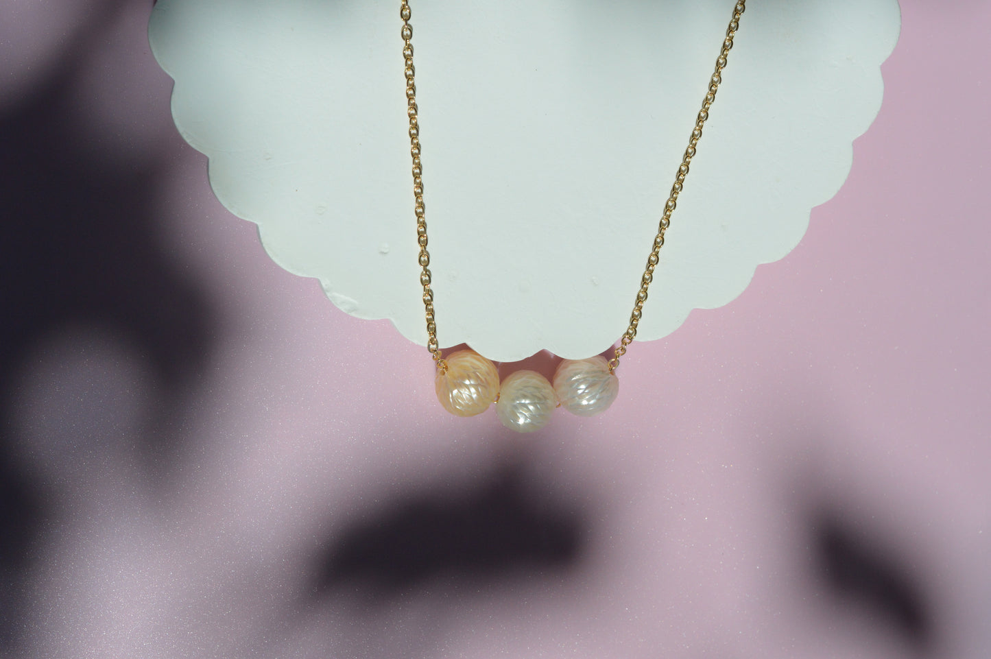 Triple Pastel Hand-Carved Edison Pearl Necklace – 16–19" Gold Filled