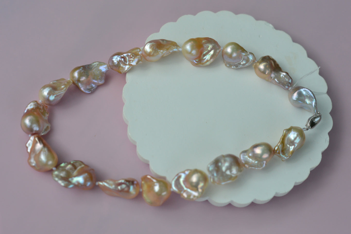 Metallic AAAA Flameball Baroque Pearl Necklace – 17" Sterling Silver