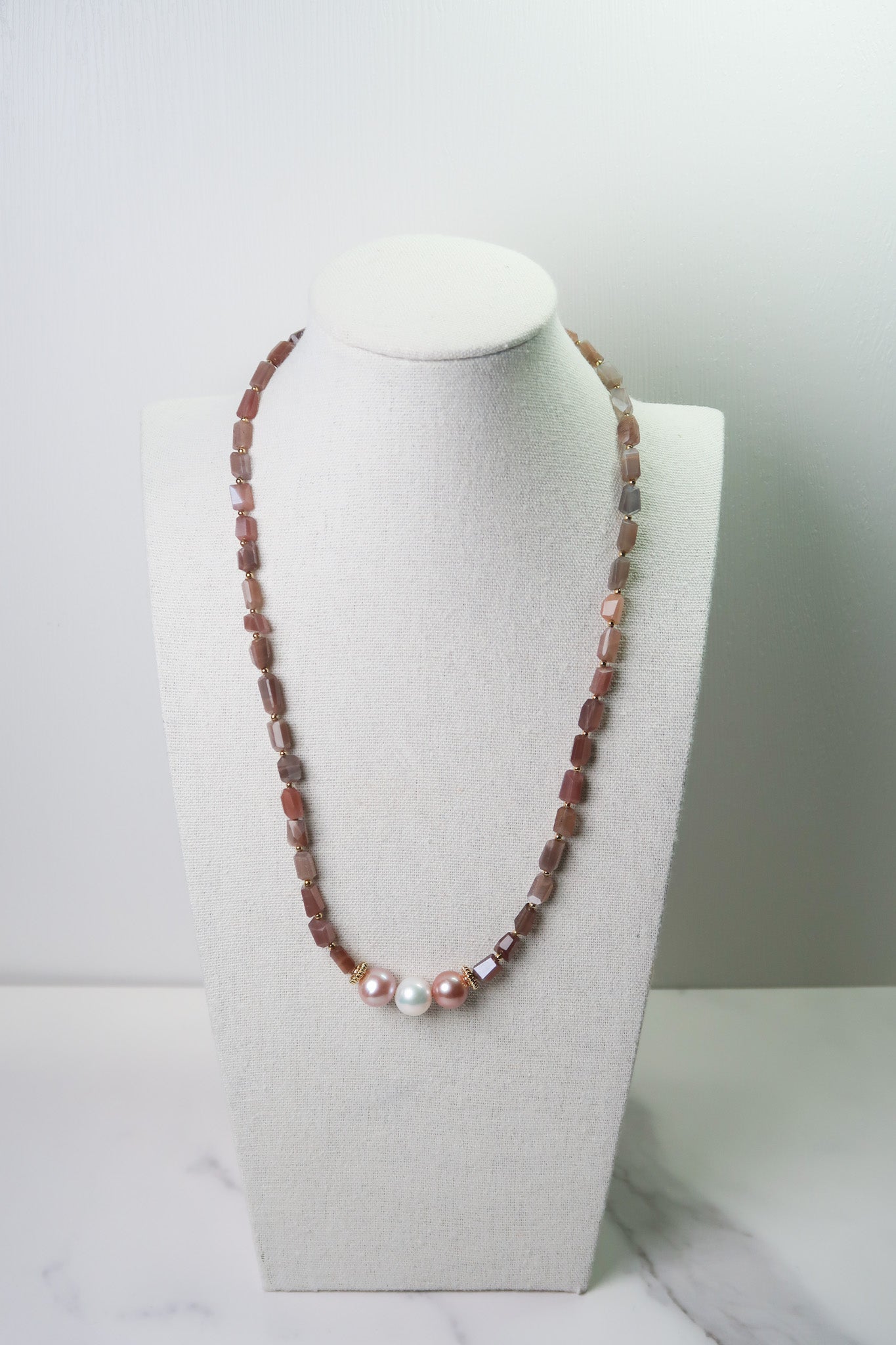 Chocolate Moonstone & Edison Pearl Necklace