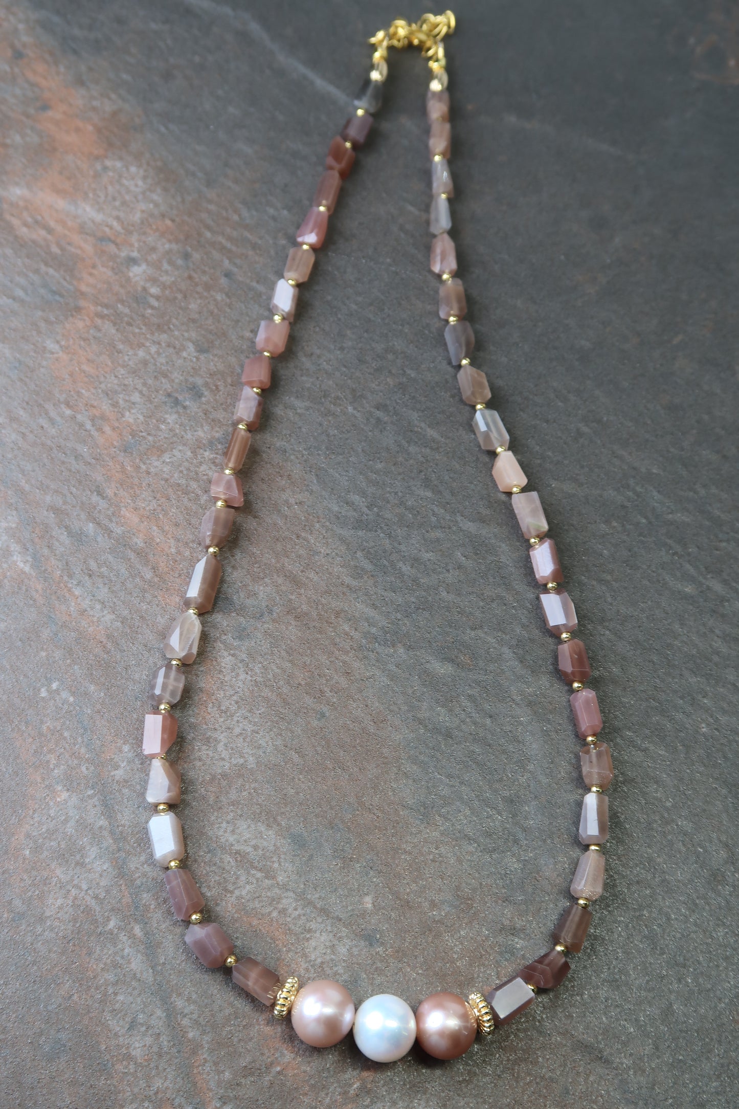 Chocolate Moonstone & Edison Pearl Necklace