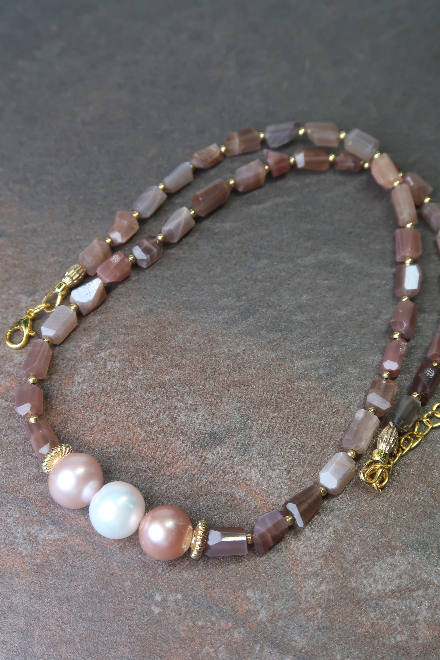 Chocolate Moonstone & Edison Pearl Necklace