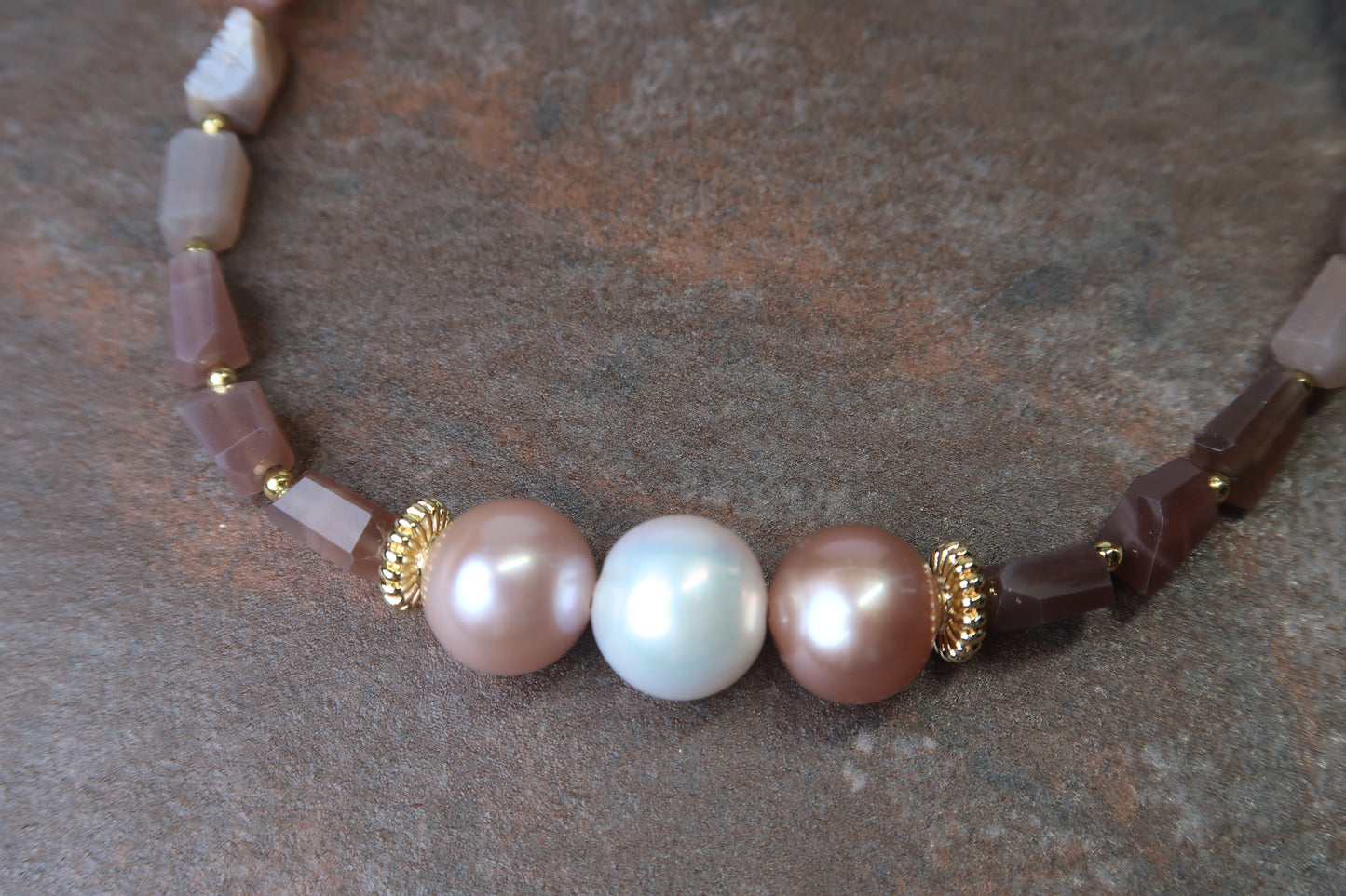 Chocolate Moonstone & Edison Pearl Necklace