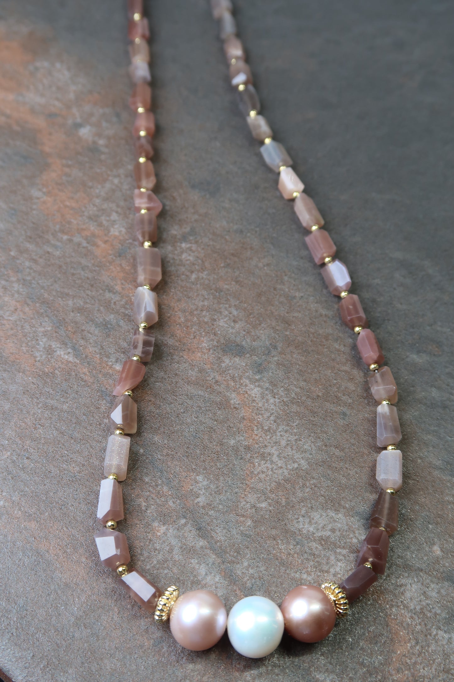 Chocolate Moonstone & Edison Pearl Necklace