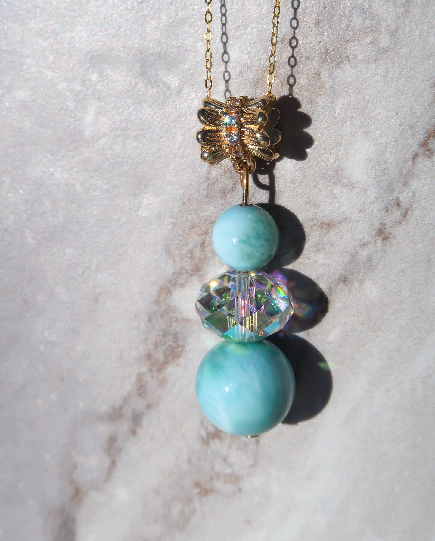 High Quality Larimar & Crystal Necklace