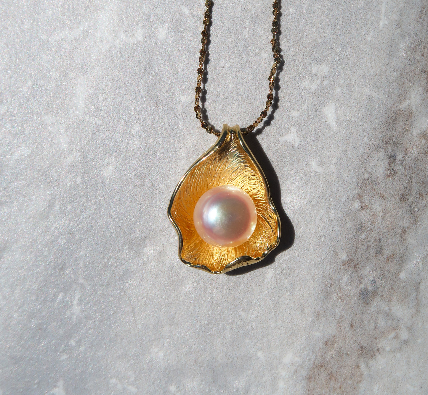 14K Gold Plated 925 Freshwater Pearl Mollusk Necklace