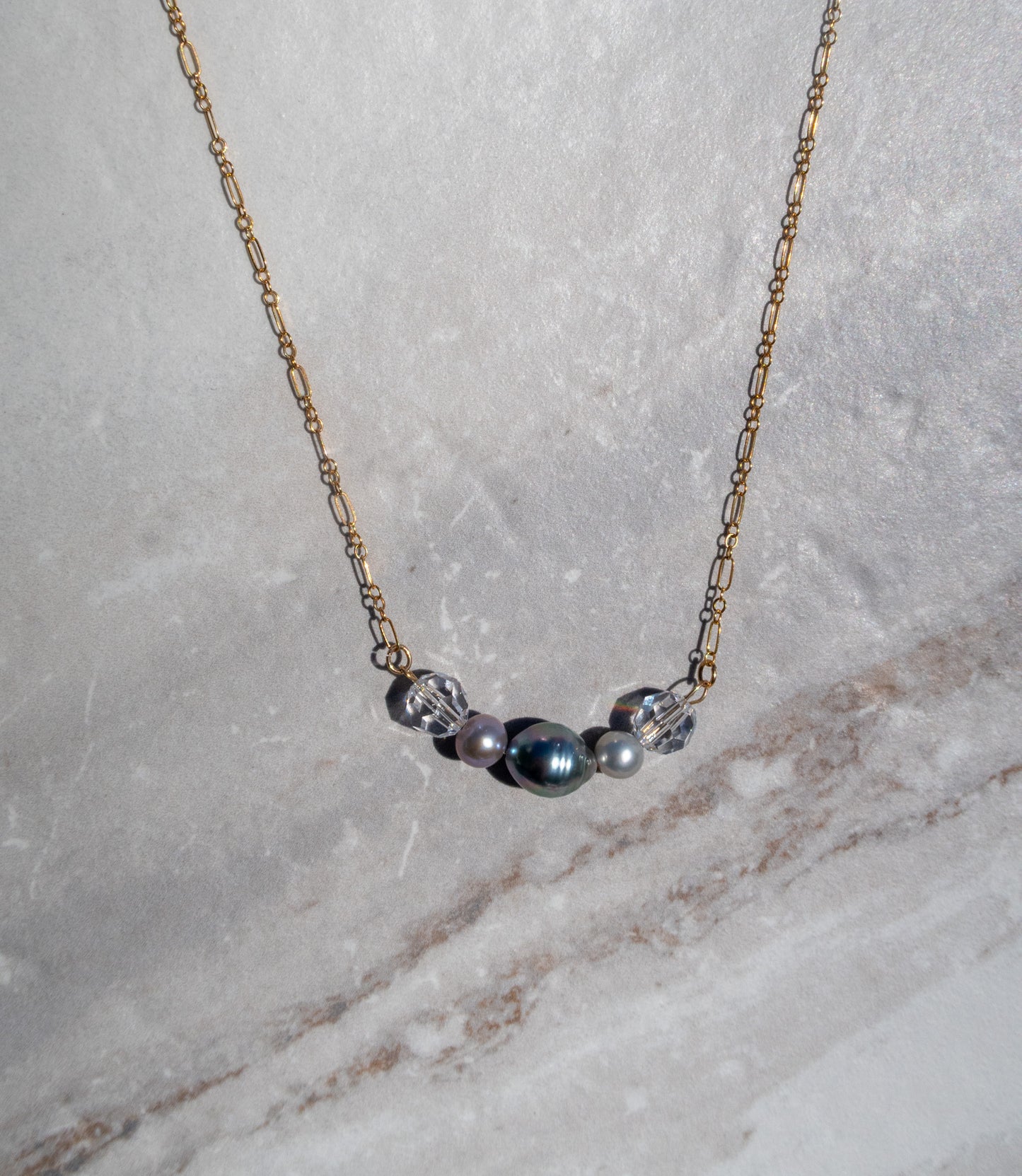 Tahitian Pearl & Crystal Necklace - Gold Filled