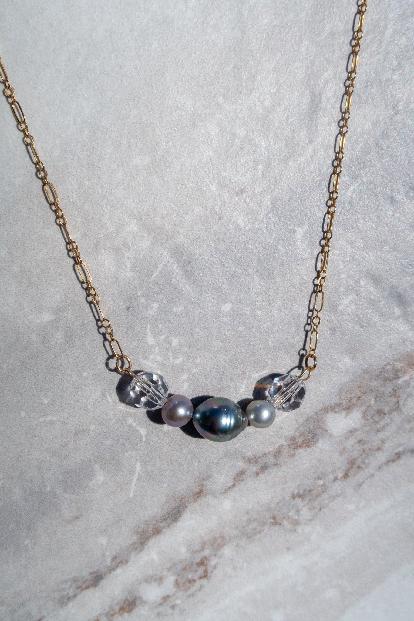 Tahitian Pearl & Crystal Necklace - Gold Filled