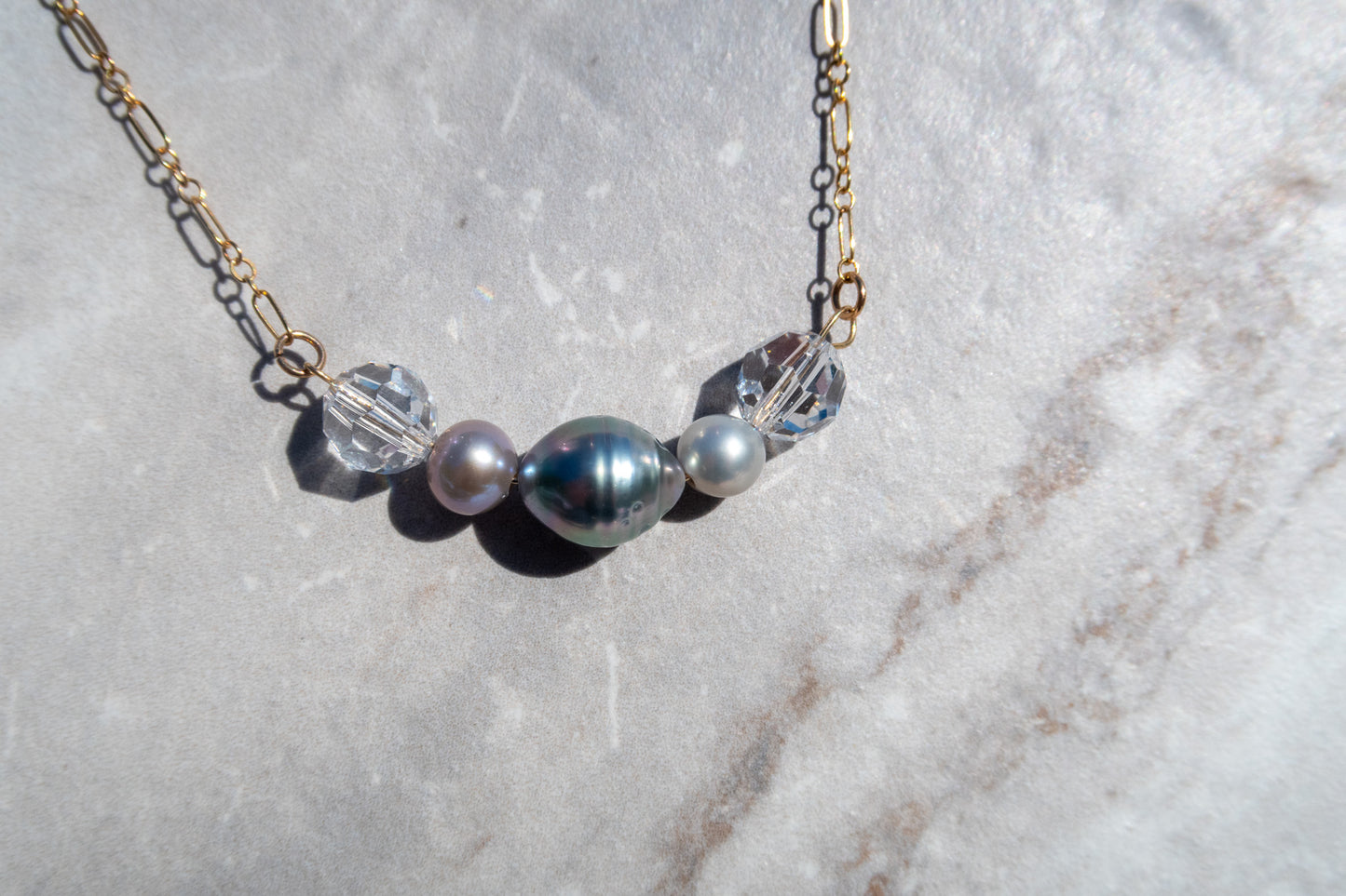 Tahitian Pearl & Crystal Necklace - Gold Filled