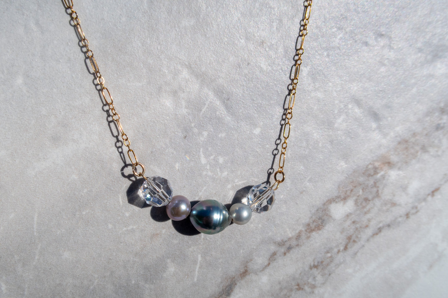 Tahitian Pearl & Crystal Necklace - Gold Filled