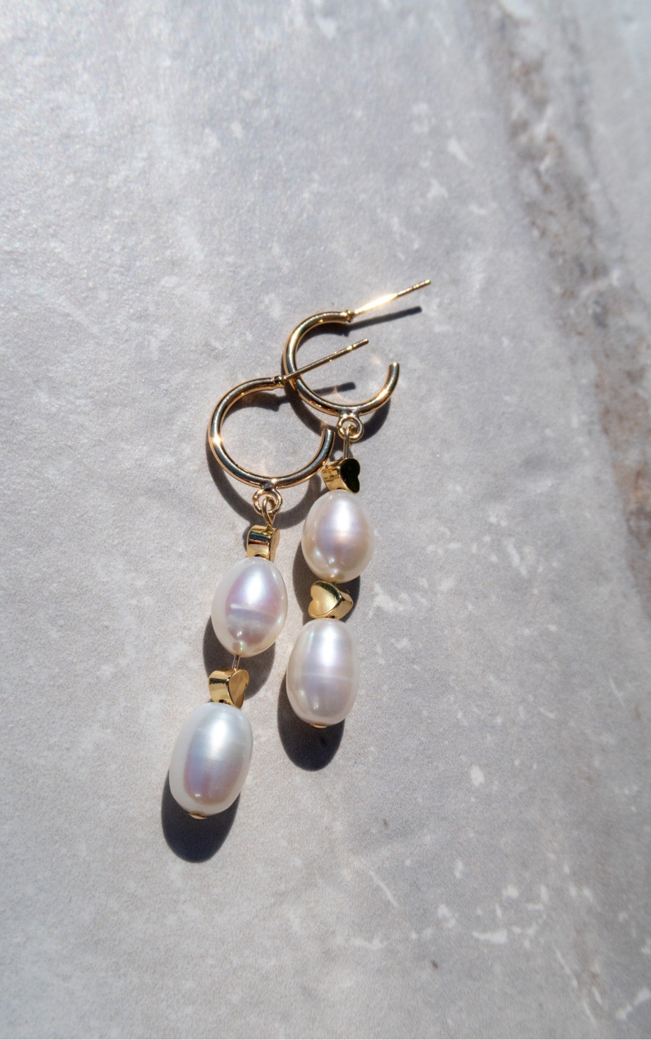 Gold Filled Pearl & Heart Hoops