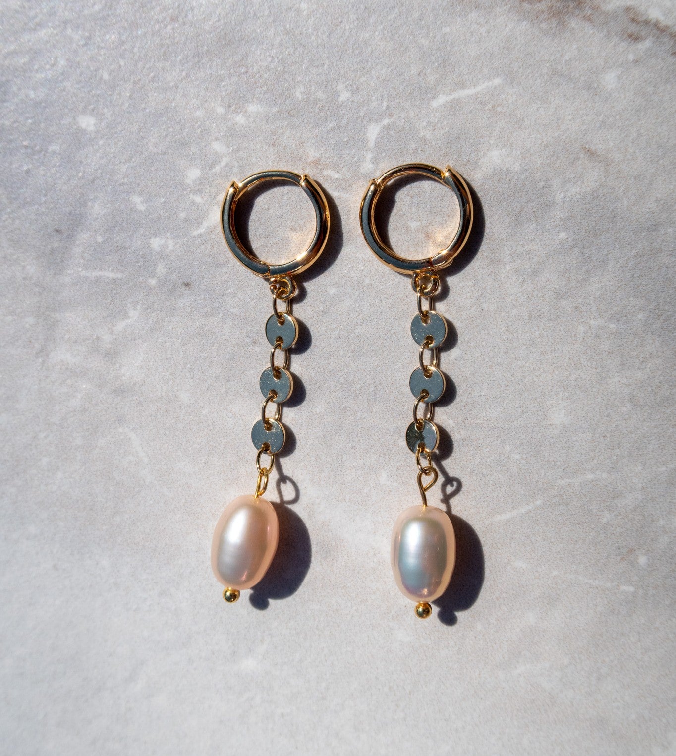 Gold Filled Hoops with Flawless Light Pink Freshwater Pearls