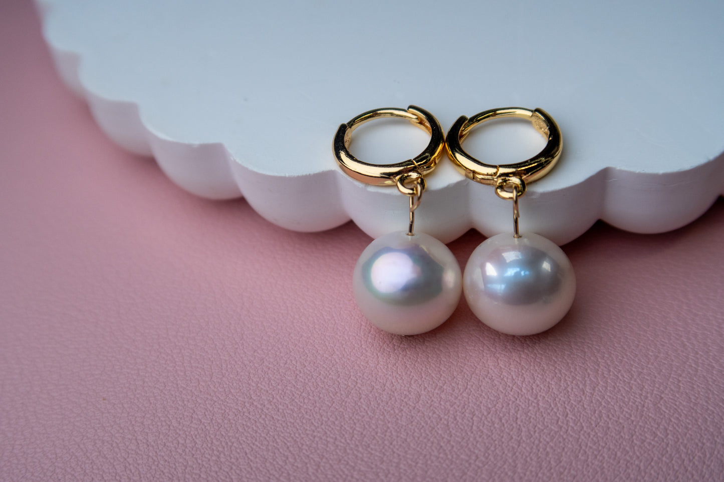 Gold Filled White Pearl Hoops