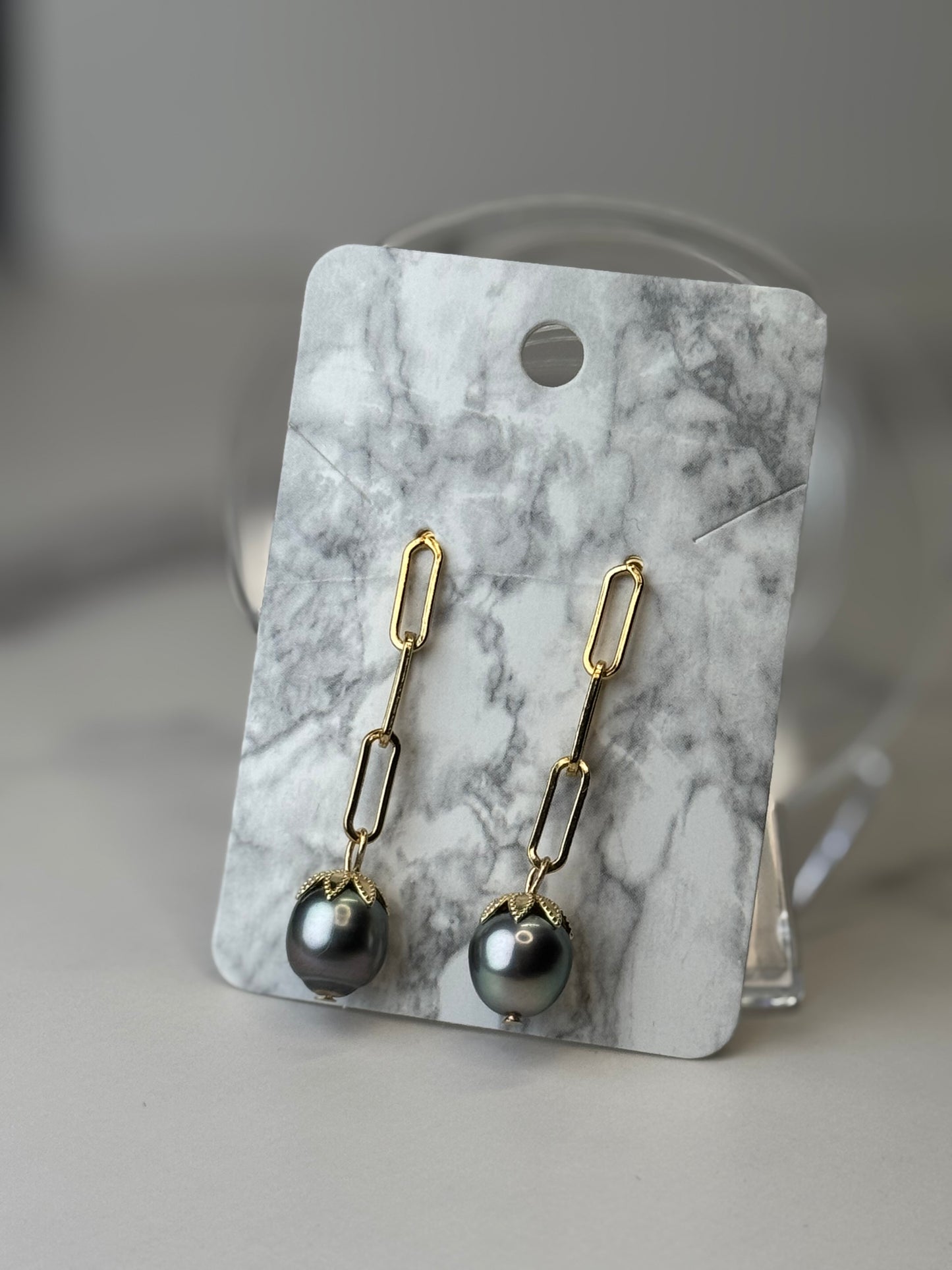 Tahitian Pearl Paperclip Earrings - Gold Filled