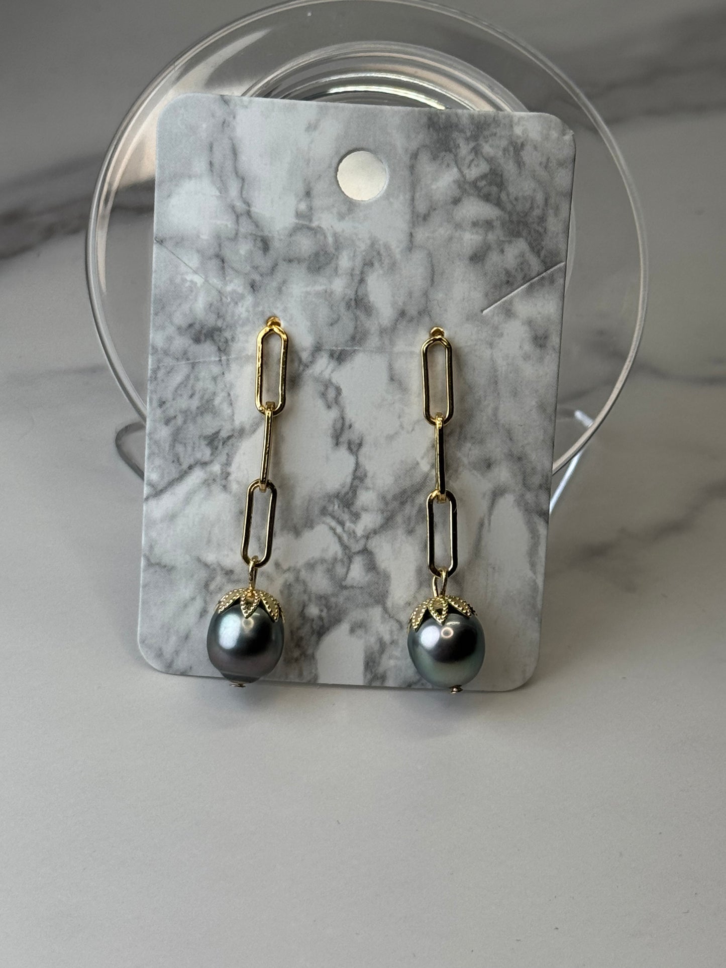Tahitian Pearl Paperclip Earrings - Gold Filled