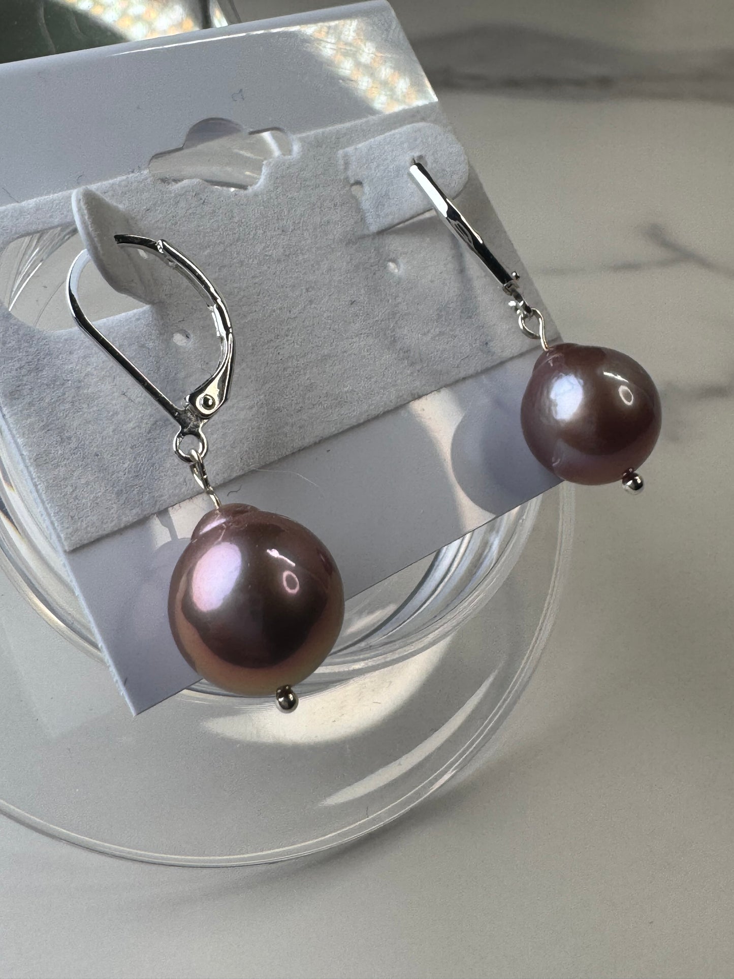 Mauve Edison Pearl Drop Earrings -925