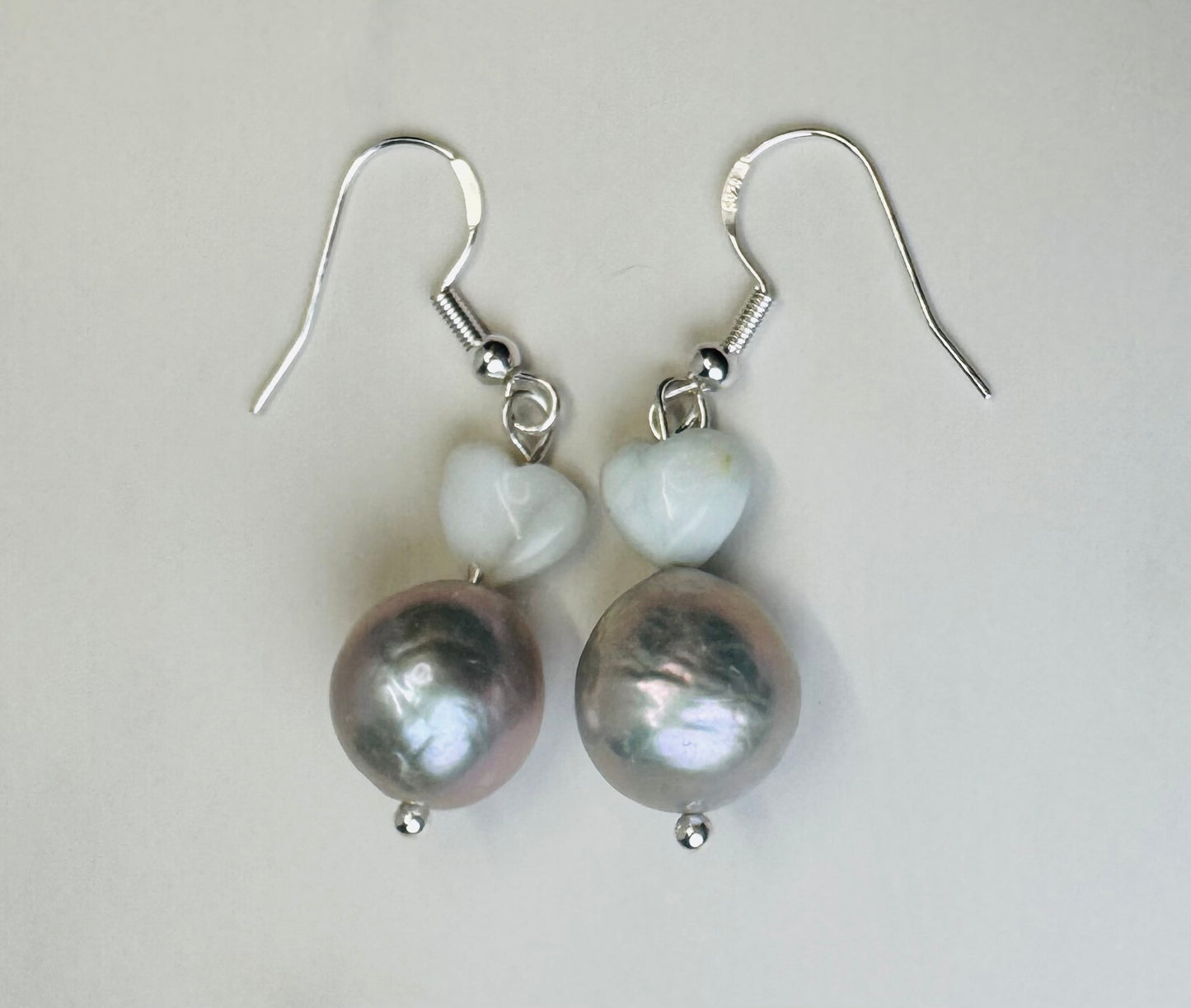 Silver Blue Pearls & Larimar Heart Earrings - 925