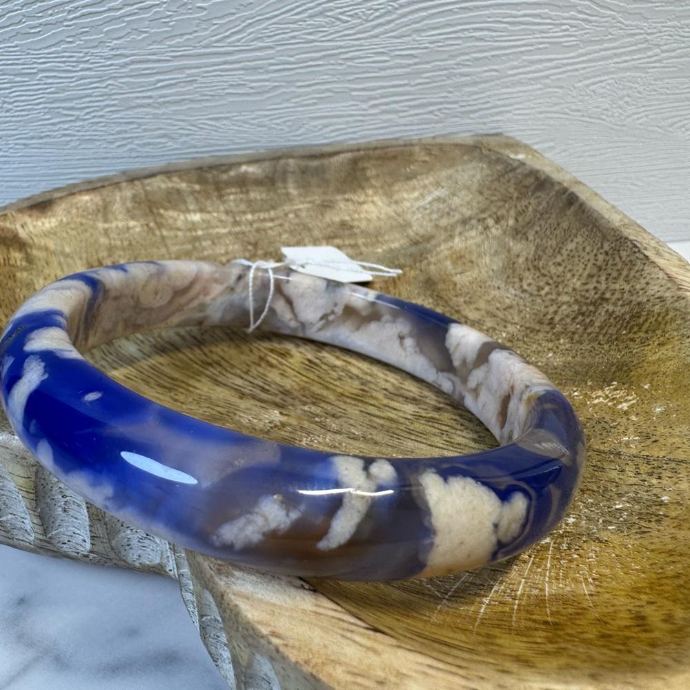 Blue Flower Agate Hard Bangle - 62.5mm