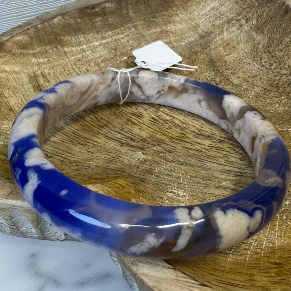 Blue Flower Agate Hard Bangle - 62.5mm
