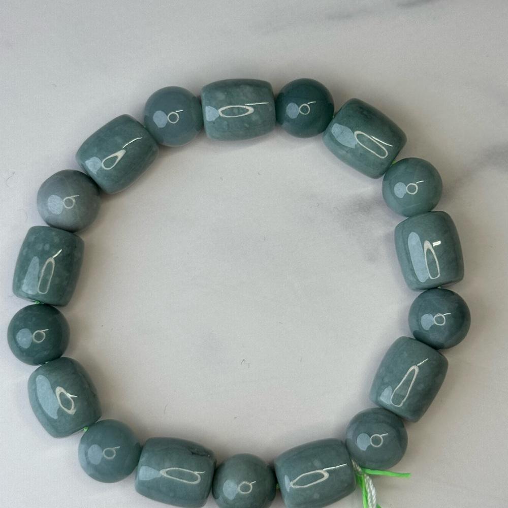 Blue Water Jade Beaded Stretch Bracelet