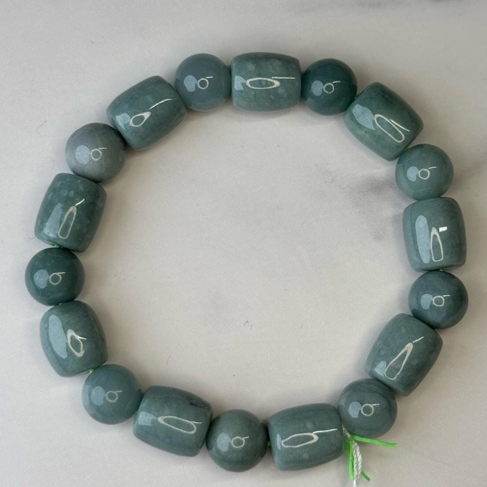 Blue Water Jade Beaded Stretch Bracelet