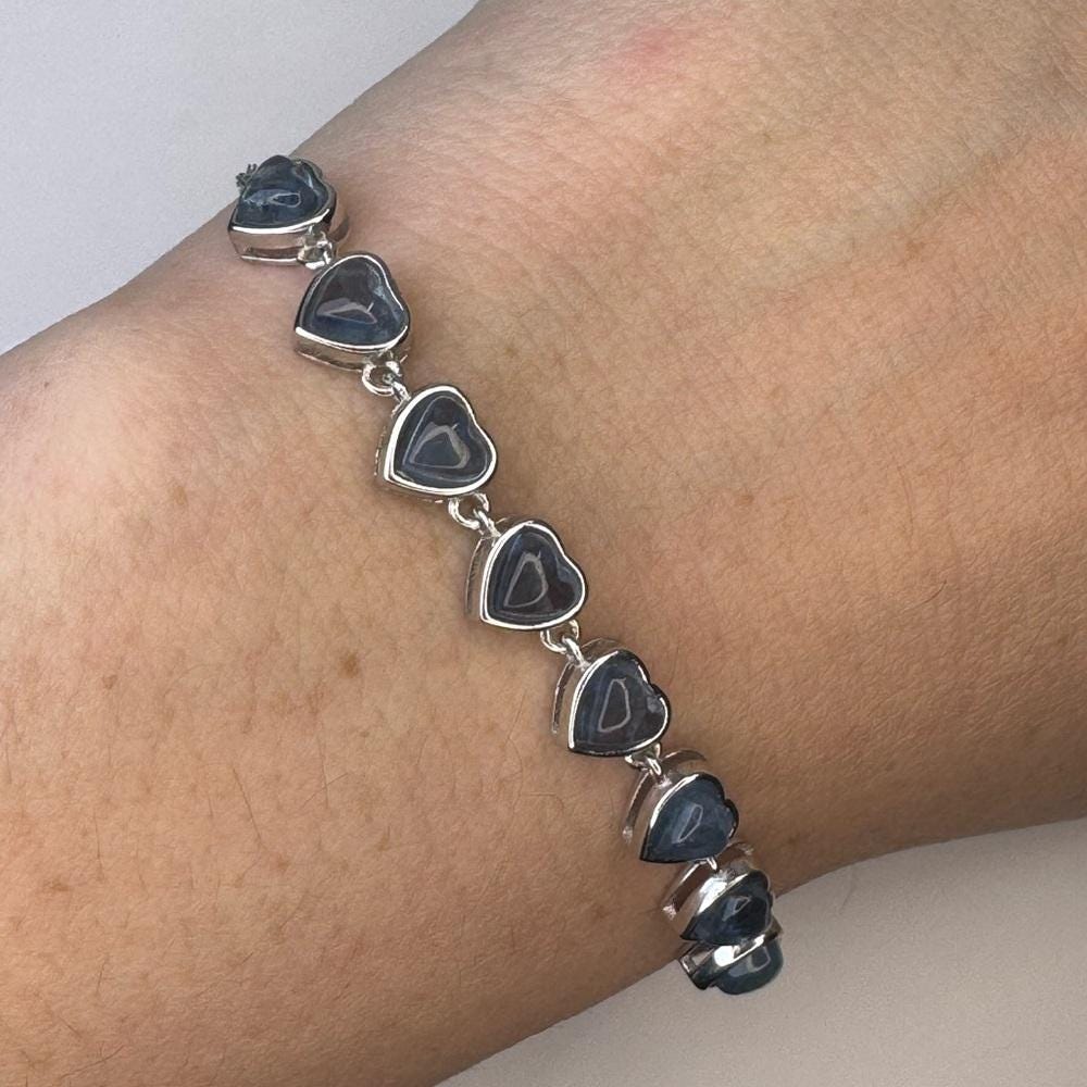 Aquamarine Heart Charm Silver Bracelet