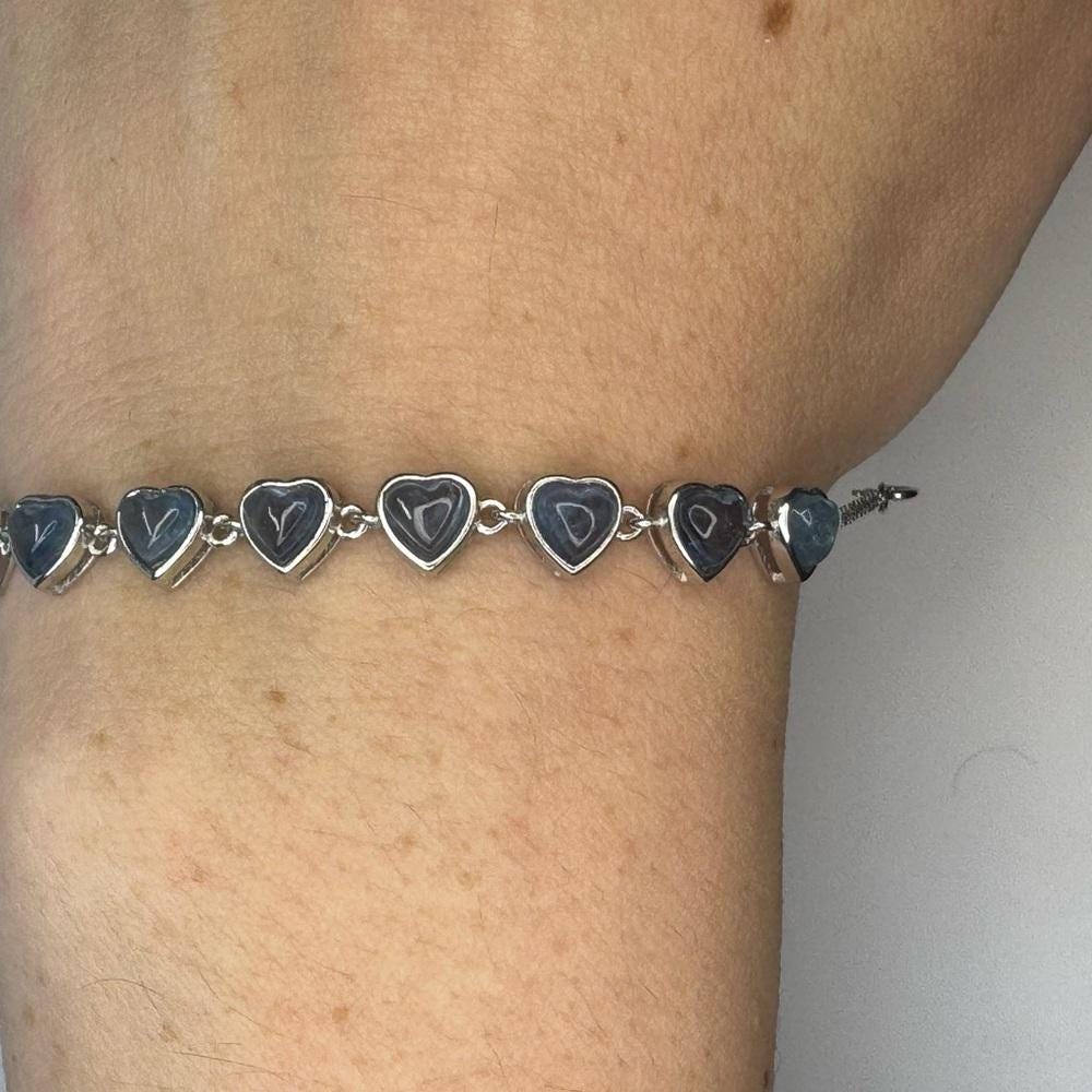 Aquamarine Heart Charm Silver Bracelet