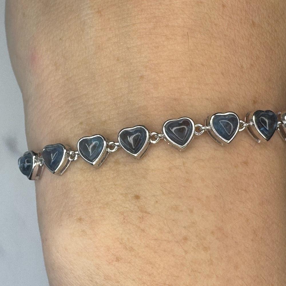 Aquamarine Heart Charm Silver Bracelet