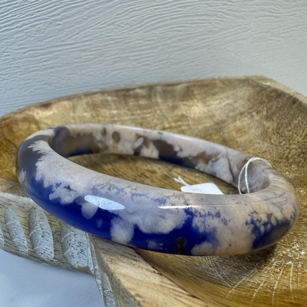 Blue Flower Agate Hard Bangle - 62.5mm