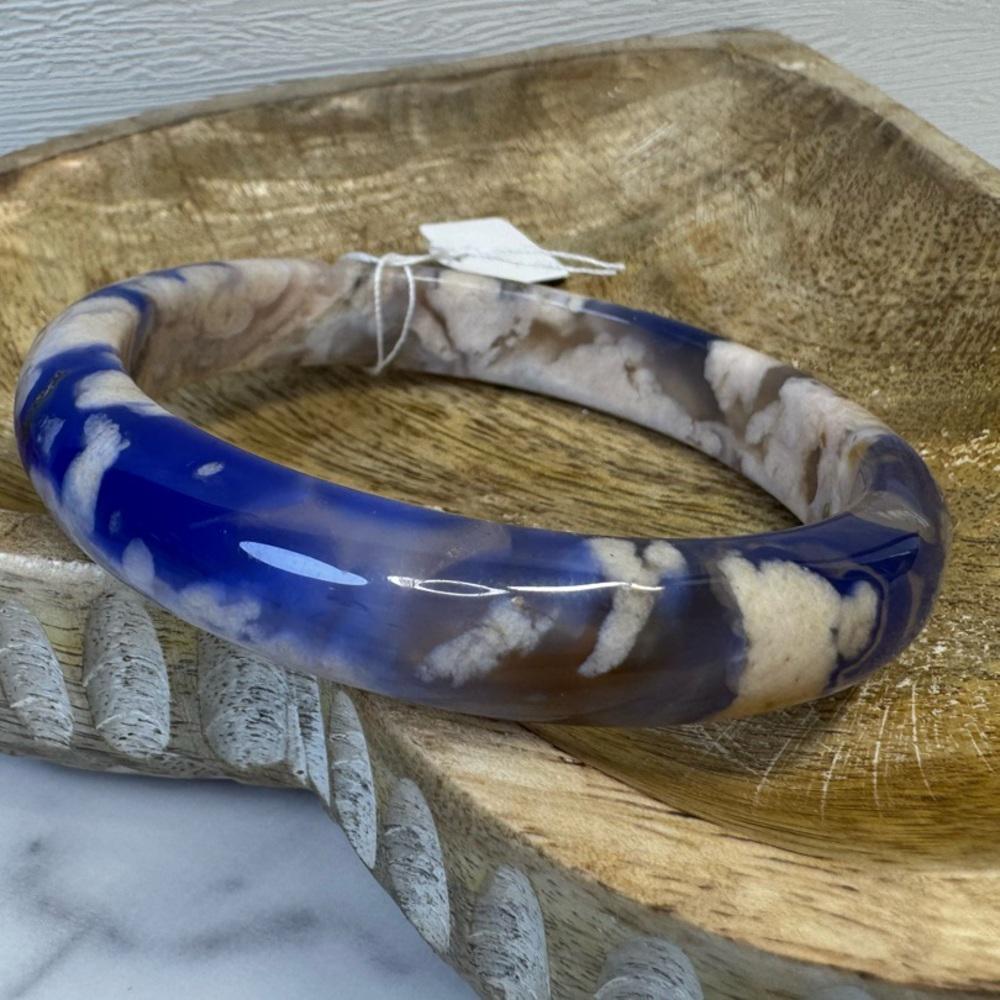 Blue Flower Agate Hard Bangle - 62.5mm