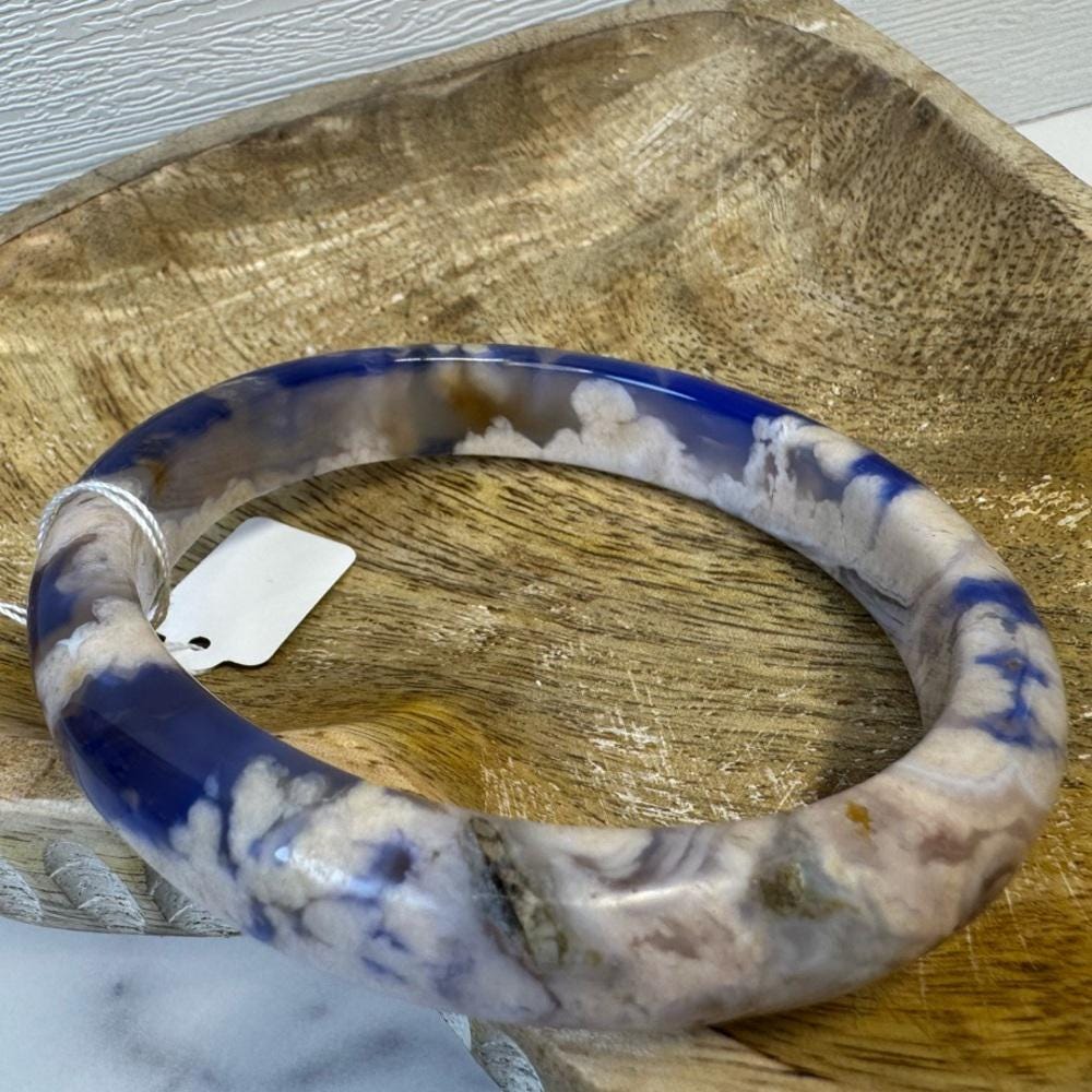 Blue Flower Agate Hard Bangle - 62.5mm