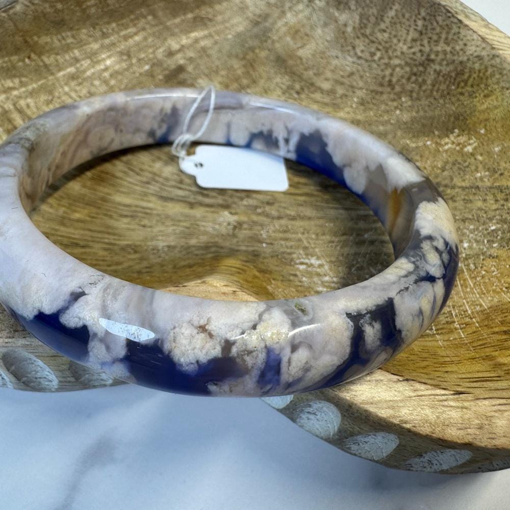 Blue Flower Agate Hard Bangle - 62.5mm