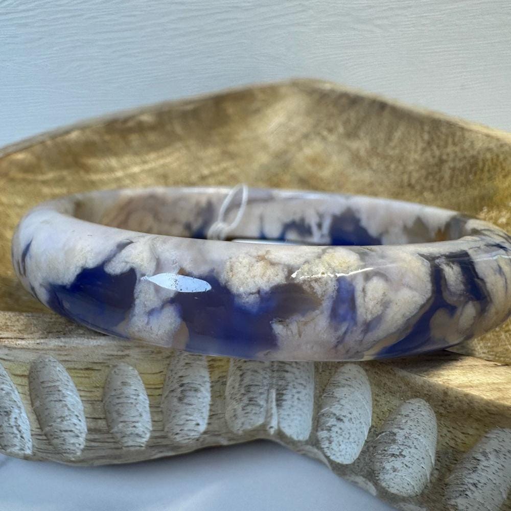 Blue Flower Agate Hard Bangle - 62.5mm