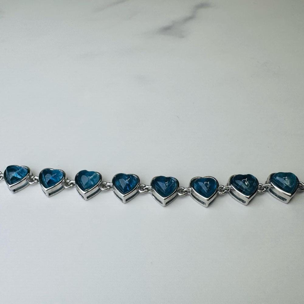 Aquamarine Heart Charm Silver Bracelet